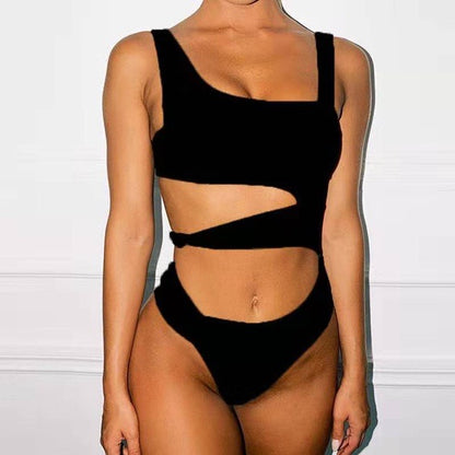 Solid Black One Piece Bikini